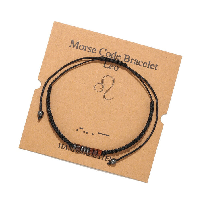 Wholesale Black Iron Stone Wood Chip Morse Code 12 Constellation Bracelet JDC-BT-ZhuJ001 Bracelet 诛积 ZJ5895 Leo Wholesale Jewelry JoyasDeChina Joyas De China