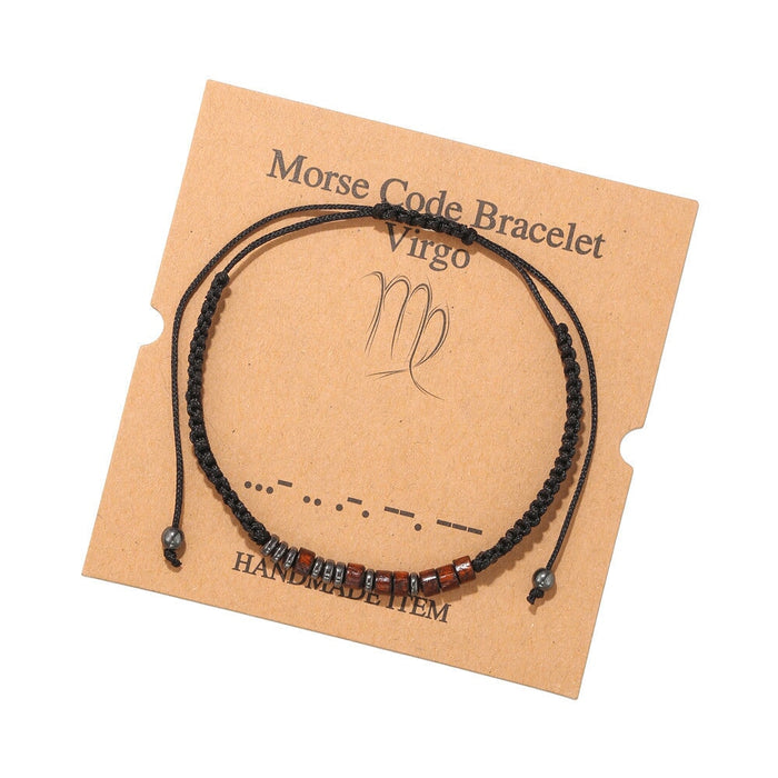 Wholesale Black Iron Stone Wood Chip Morse Code 12 Constellation Bracelet JDC-BT-ZhuJ001 Bracelet 诛积 ZJ5896 Virgo Wholesale Jewelry JoyasDeChina Joyas De China