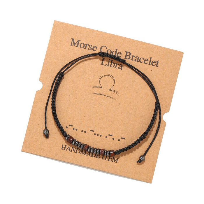 Wholesale Black Iron Stone Wood Chip Morse Code 12 Constellation Bracelet JDC-BT-ZhuJ001 Bracelet 诛积 ZJ5897 Libra Wholesale Jewelry JoyasDeChina Joyas De China