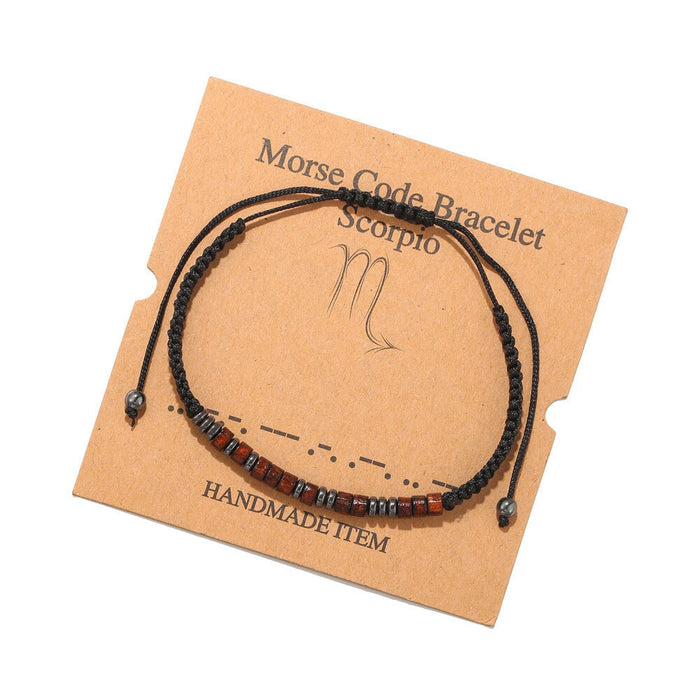 Wholesale Black Iron Stone Wood Chip Morse Code 12 Constellation Bracelet JDC-BT-ZhuJ001 Bracelet 诛积 ZJ5898 Scorpio Wholesale Jewelry JoyasDeChina Joyas De China