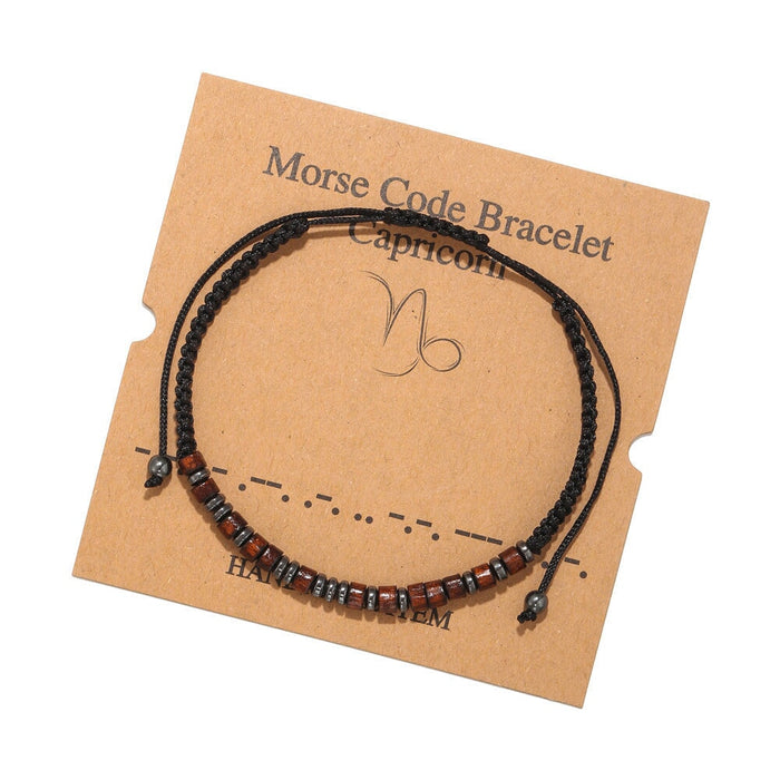 Wholesale Black Iron Stone Wood Chip Morse Code 12 Constellation Bracelet JDC-BT-ZhuJ001 Bracelet 诛积 ZJ5900 Capricornus Wholesale Jewelry JoyasDeChina Joyas De China
