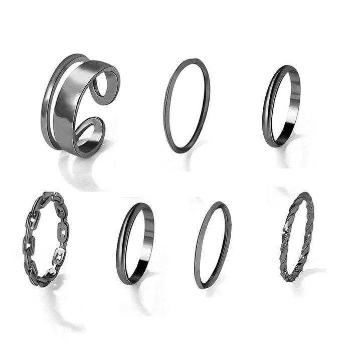 Wholesale Black Joint Stacking Combination Alloy 7 Piece Set Ring JDC-RS-F075 Rings 韩之尚 Wholesale Jewelry JoyasDeChina Joyas De China