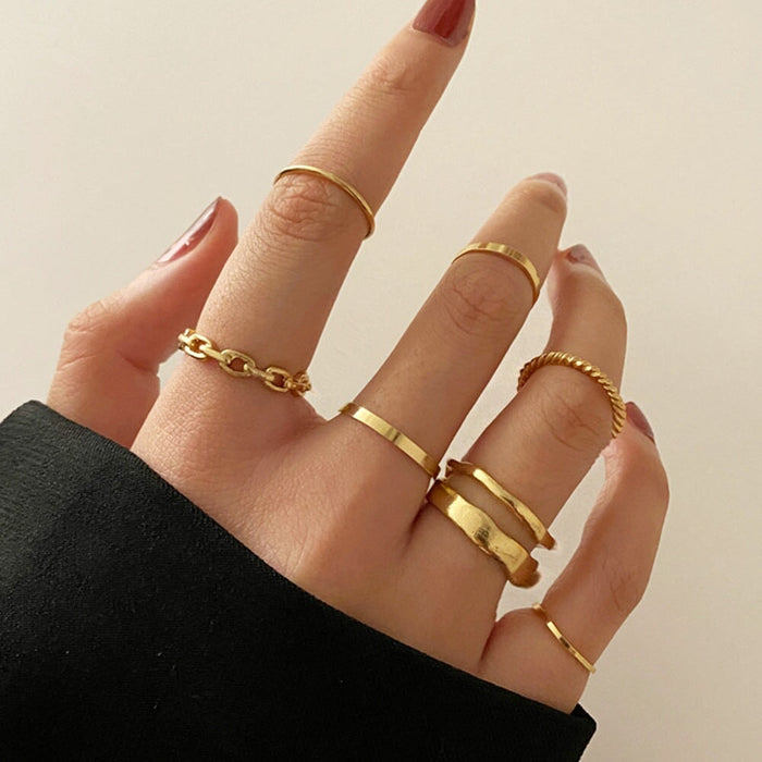 Wholesale Black Joint Stacking Combination Alloy 7 Piece Set Ring JDC-RS-F075 Rings 韩之尚 5202001 Alloy Wholesale Jewelry JoyasDeChina Joyas De China