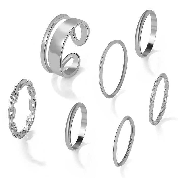 Wholesale Black Joint Stacking Combination Alloy 7 Piece Set Ring JDC-RS-F075 Rings 韩之尚 5202002 Alloy Wholesale Jewelry JoyasDeChina Joyas De China
