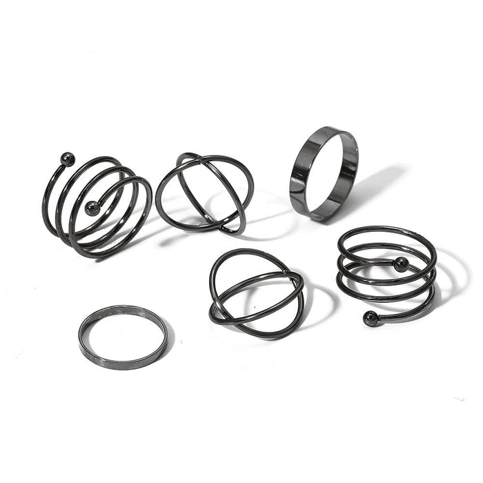 Wholesale Black Joint Stacking Combination Alloy 7 Piece Set Ring JDC-RS-F075 Rings 韩之尚 5480801 Alloy Wholesale Jewelry JoyasDeChina Joyas De China