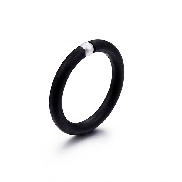 Wholesale Black Matte Single Pearl Stainless Steel Rings JDC-RS-KL011 Rings JoyasDeChina Wholesale Jewelry JoyasDeChina Joyas De China