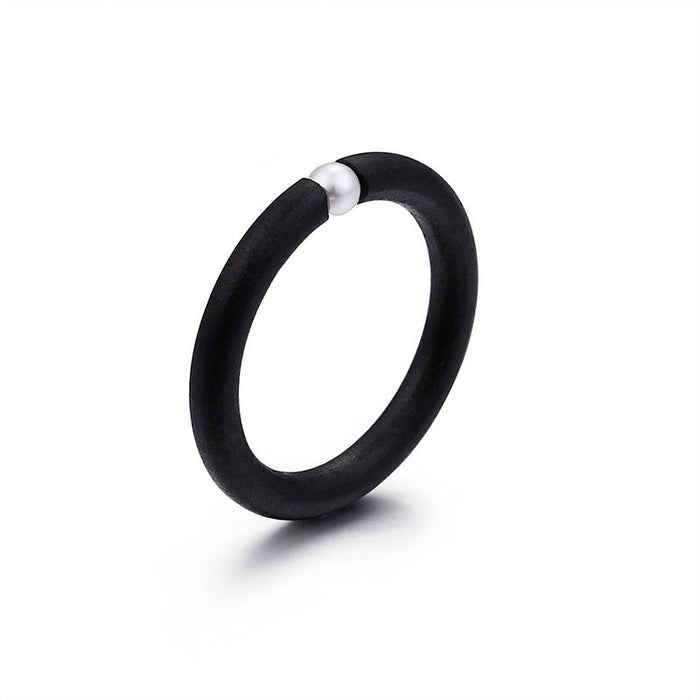 Wholesale Black Matte Single Pearl Stainless Steel Rings JDC-RS-KL011 Rings JoyasDeChina black KR45763-K No.6 Wholesale Jewelry JoyasDeChina Joyas De China