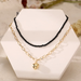 Bulk Jewelry Wholesale Black Pearl Gold Love Pendant double layer stacked geometric alloy necklace with rice beads JDC-NE-F352 Wholesale factory from China YIWU China