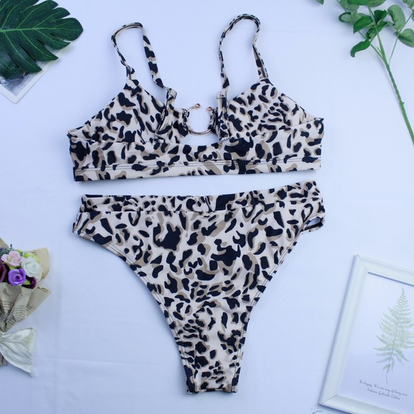 Bulk Jewelry Wholesale black polyester split swimsuit leopard bikini JDC-SW-TW043 Wholesale factory from China YIWU China