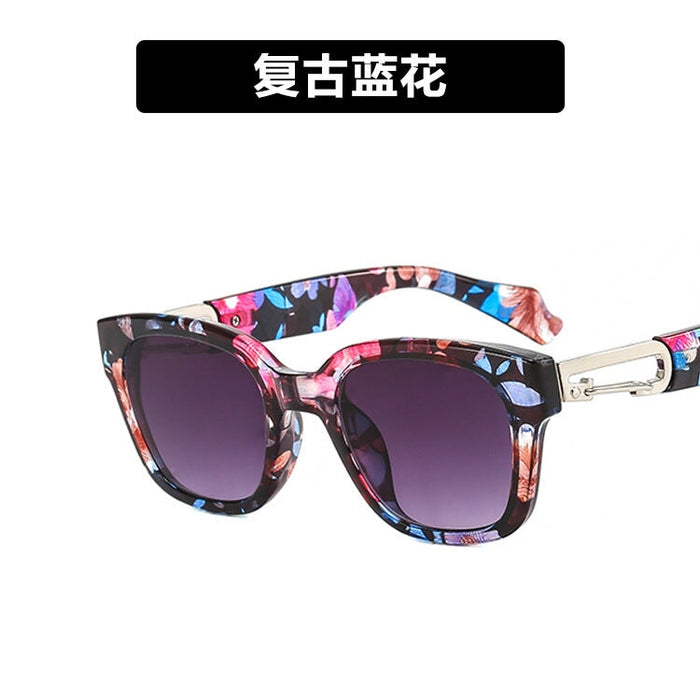 Wholesale Black Resin Sunglasses JDC-SG-KD128 Sunglasses 珂盾 Retro Blue Flower Metal hinge Wholesale Jewelry JoyasDeChina Joyas De China