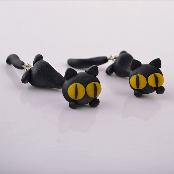 Wholesale black soft pottery kitten stud JDC-ES-C001 Earrings JoyasDeChina Black Wholesale Jewelry JoyasDeChina Joyas De China