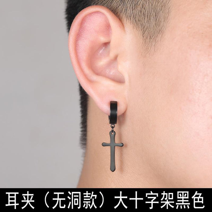 Wholesale black stainless steel cross earrings JDC-ES-GSBSL013 Earrings JoyasDeChina Ear clip (no hole) black Wholesale Jewelry JoyasDeChina Joyas De China