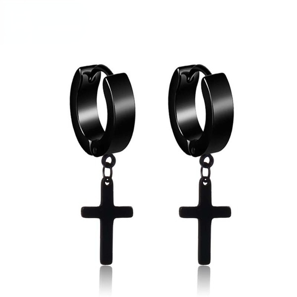 Bulk Jewelry Wholesale black stainless steel cross earrings buckle JDC-MES-BS005 Wholesale factory from China YIWU China
