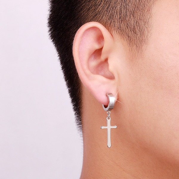 Bulk Jewelry Wholesale black stainless steel cross men's earrings JDC-MES-BS012 Wholesale factory from China YIWU China