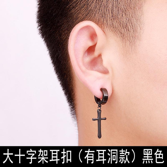 Bulk Jewelry Wholesale black stainless steel cross men's earrings JDC-MES-BS012 Wholesale factory from China YIWU China