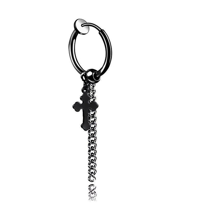 Bulk Jewelry Wholesale black stainless steel men's long tassel chain cross earrings JDC-MES-BS003 Wholesale factory from China YIWU China