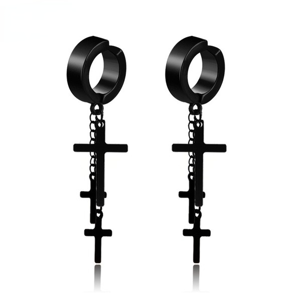 Bulk Jewelry Wholesale black titanium steel cross men's cross earrings JDC-MES-BS017 Wholesale factory from China YIWU China