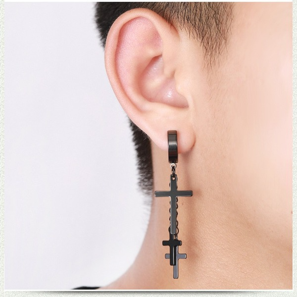 Bulk Jewelry Wholesale black titanium steel cross men's cross earrings JDC-MES-BS017 Wholesale factory from China YIWU China