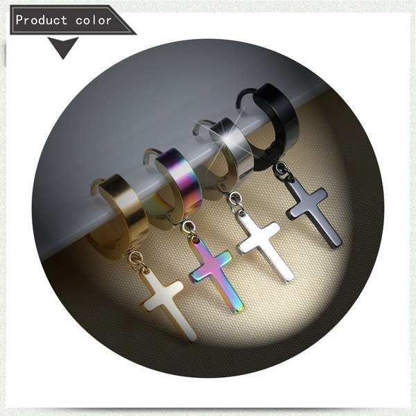 Bulk Jewelry Wholesale black titanium steel men's cross earrings buckle JDC-MES-BS009 Wholesale factory from China YIWU China