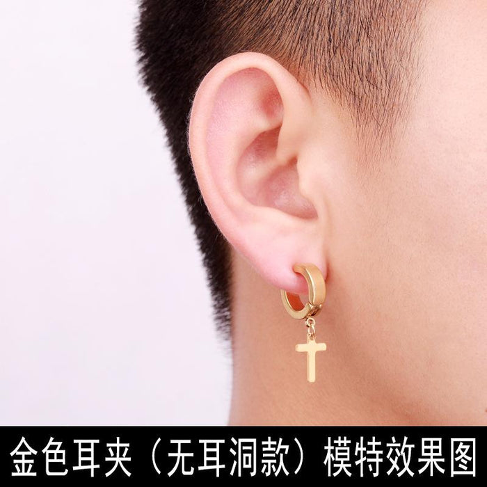 Bulk Jewelry Wholesale black titanium steel men's cross earrings buckle JDC-MES-BS009 Wholesale factory from China YIWU China