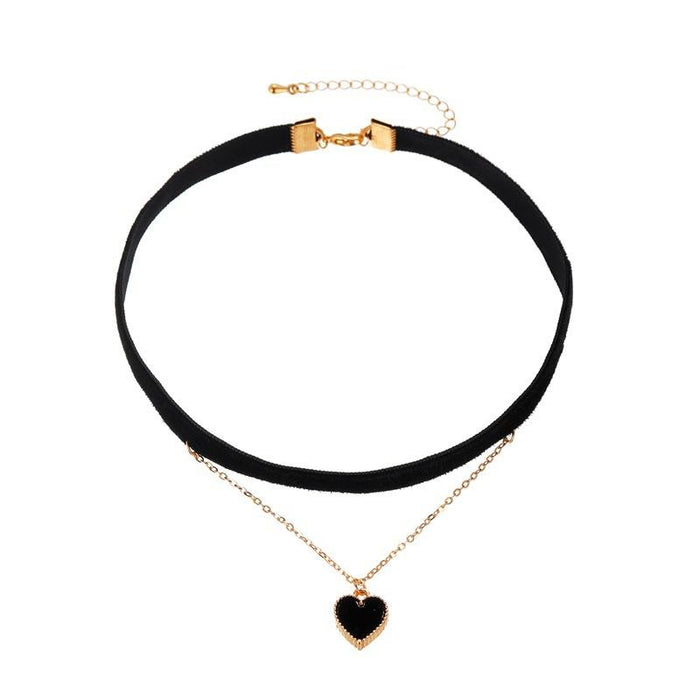 Bulk Jewelry Wholesale black velvet double-layer love necklace JDC-NE-D647 Wholesale factory from China YIWU China