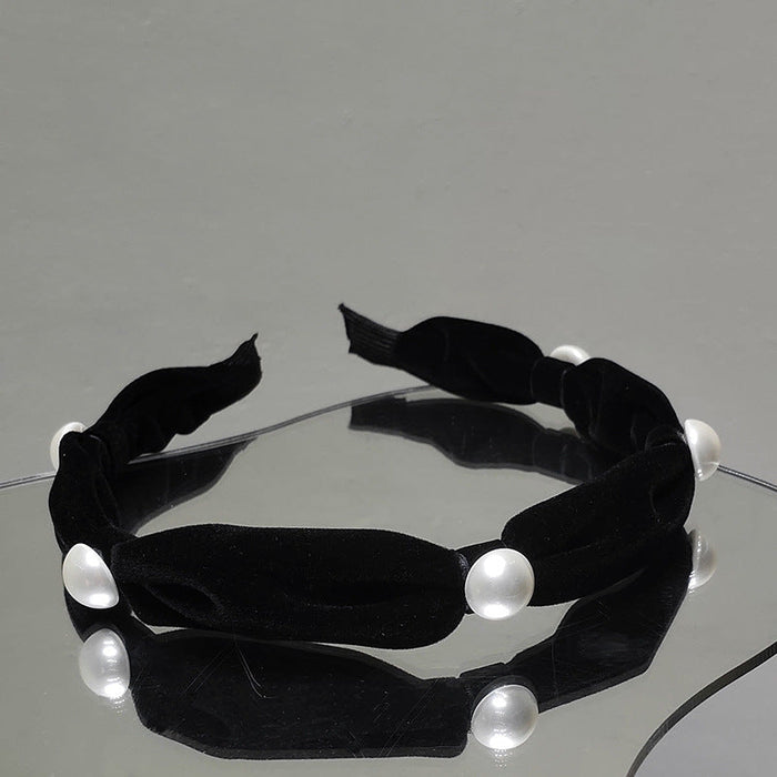 Wholesale Black Velvet Pearl Headband JDC-HD-TOC001 Headband JoyasDeChina black Wholesale Jewelry JoyasDeChina Joyas De China