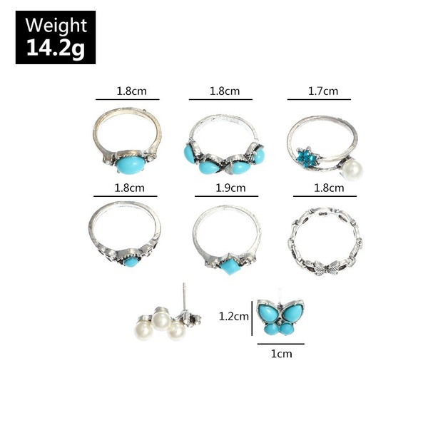 Bulk Jewelry Wholesale blue alloy resin ring butterfly pearl ring set of 8 JDC-RS-e043 Wholesale factory from China YIWU China