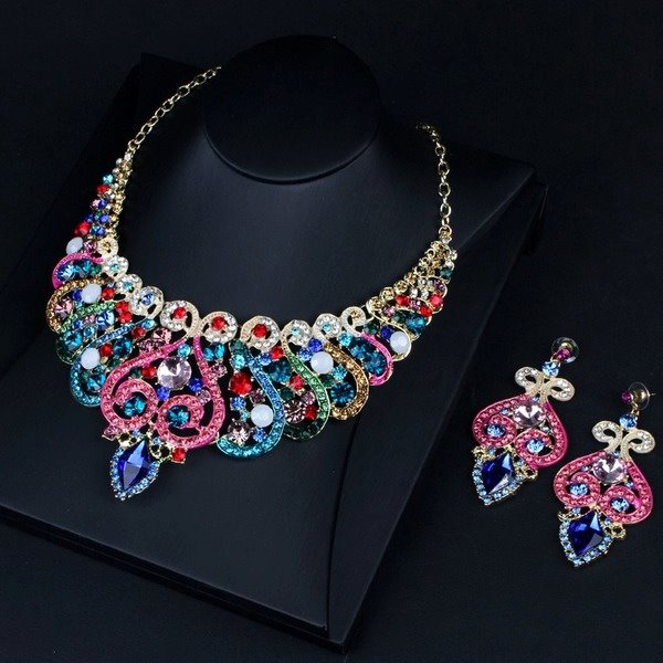 Wholesale blue crystal necklace earrings set MOQ≥2 JDC-ST-Qianm004 Suit 千漠 Wholesale Jewelry JoyasDeChina Joyas De China