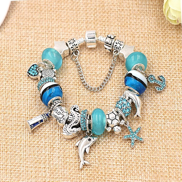 Wholesale blue dolphin pendant alloy beaded bracelet JDC-BT-GSLJ008 Bracelet JoyasDeChina Wholesale Jewelry JoyasDeChina Joyas De China