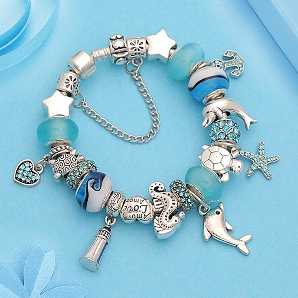 Wholesale blue dolphin pendant alloy beaded bracelet JDC-BT-GSLJ008 Bracelet JoyasDeChina Wholesale Jewelry JoyasDeChina Joyas De China