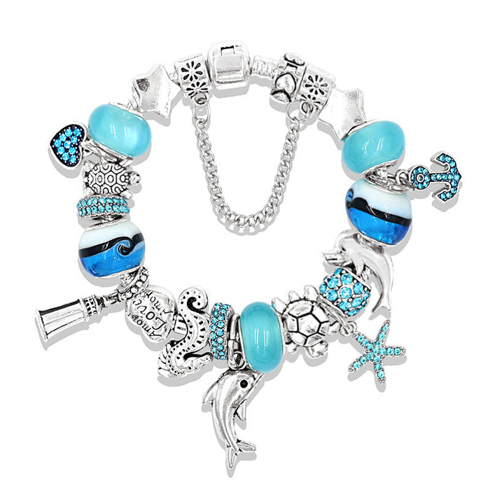 Wholesale blue dolphin pendant alloy beaded bracelet JDC-BT-GSLJ008 Bracelet JoyasDeChina blue 18CM Wholesale Jewelry JoyasDeChina Joyas De China