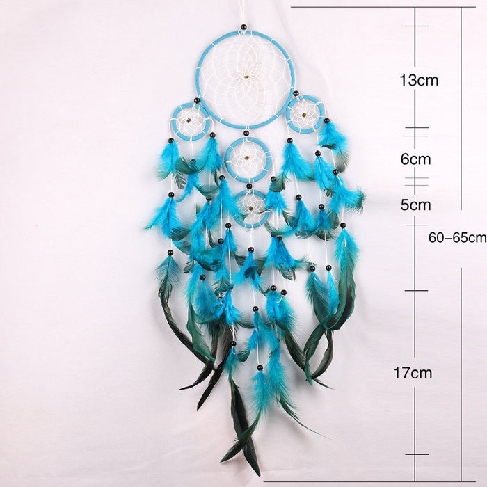 Wholesale blue feather woven polyester thread Dreamcatcher JDC-DC-LZ005 Dreamcatcher JoyasDeChina Blue black beads Wholesale Jewelry JoyasDeChina Joyas De China
