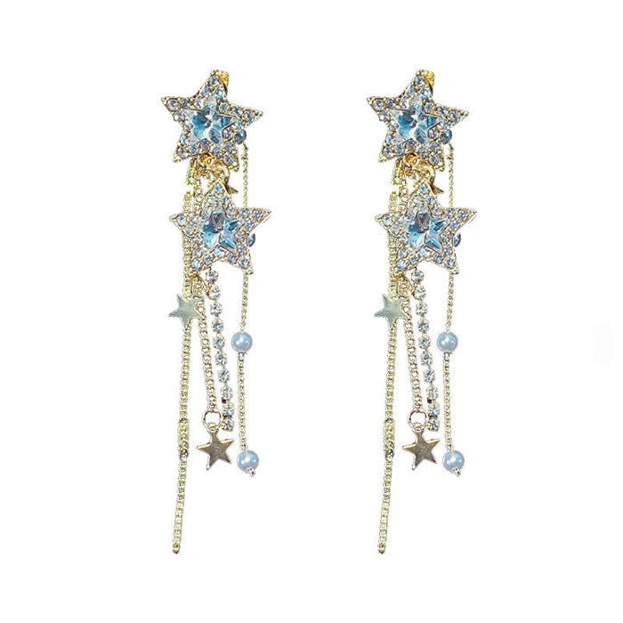 Wholesale blue five pointed star alloy earrings JDC-ES-BY056 Earrings 宝钰 Wholesale Jewelry JoyasDeChina Joyas De China