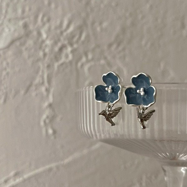 Wholesale blue flower alloy earrings JDC-ES-BY-038 Earrings 宝钰 Wholesale Jewelry JoyasDeChina Joyas De China