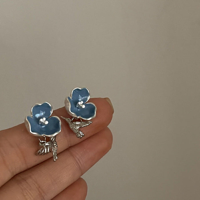 Wholesale blue flower alloy earrings JDC-ES-BY-038 Earrings 宝钰 blue Wholesale Jewelry JoyasDeChina Joyas De China