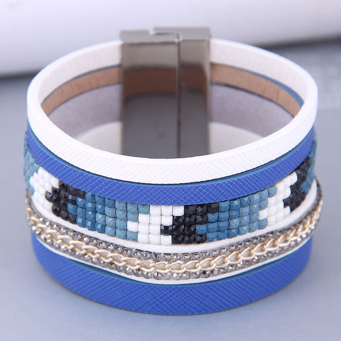 Wholesale blue leather magnetic suction Bracelet JDC-BT-WY117 Bracelet 威扬 Blue Wholesale Jewelry JoyasDeChina Joyas De China