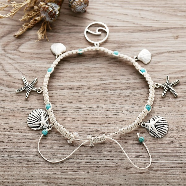 Bulk Jewelry Wholesale blue line rope model starfish wave patterned shell pendant embedded pine stone anklet JDC-AS-F331 Wholesale factory from China YIWU China
