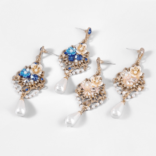 Wholesale blue pearl rhinestone earrings JDC-ES-JL913 Earrings 氿乐 Wholesale Jewelry JoyasDeChina Joyas De China