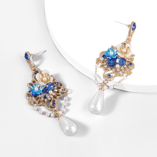 Wholesale blue pearl rhinestone earrings JDC-ES-JL913 Earrings 氿乐 blue Wholesale Jewelry JoyasDeChina Joyas De China