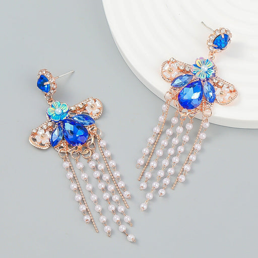 Wholesale Blue Rhinestone Tassel Earrings JDC-ES-JL924 Earrings 氿乐 Wholesale Jewelry JoyasDeChina Joyas De China