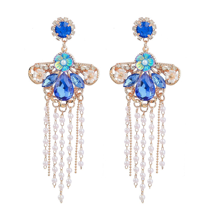 Wholesale Blue Rhinestone Tassel Earrings JDC-ES-JL924 Earrings 氿乐 blue Wholesale Jewelry JoyasDeChina Joyas De China