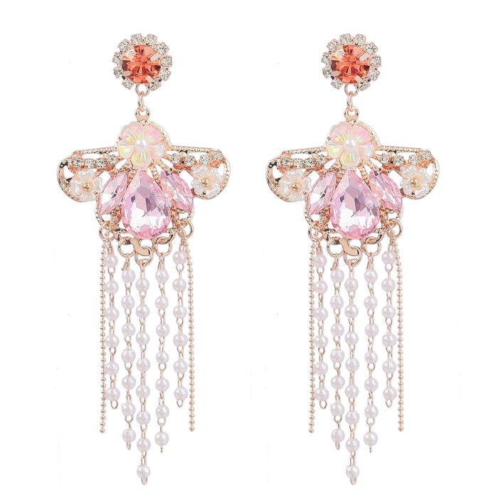 Wholesale Blue Rhinestone Tassel Earrings JDC-ES-JL924 Earrings 氿乐 pink Wholesale Jewelry JoyasDeChina Joyas De China