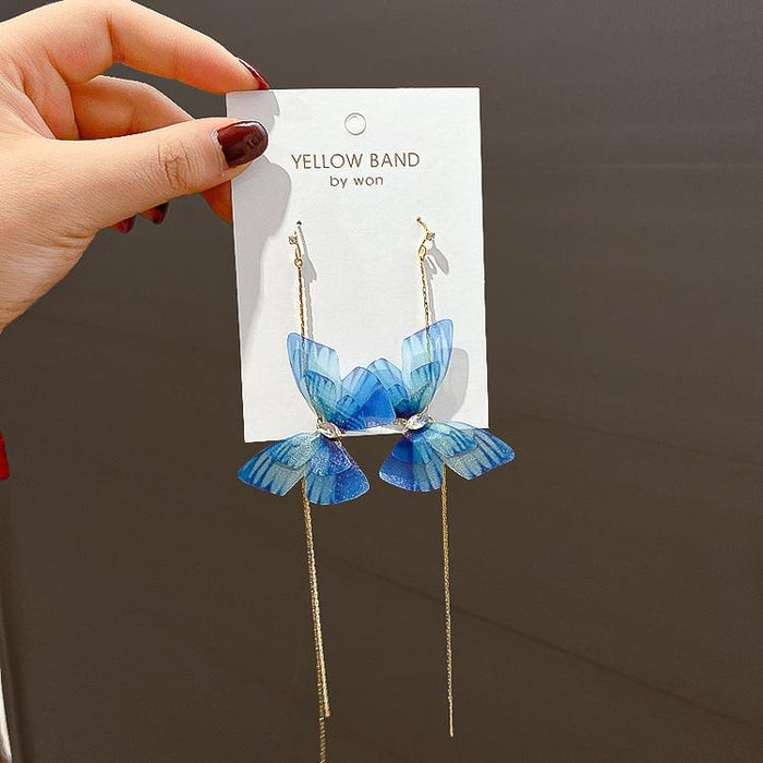 Wholesale blue snow yarn alloy butterfly earrings JDC-ES-GSJQ006 Earrings JoyasDeChina Navy Wholesale Jewelry JoyasDeChina Joyas De China