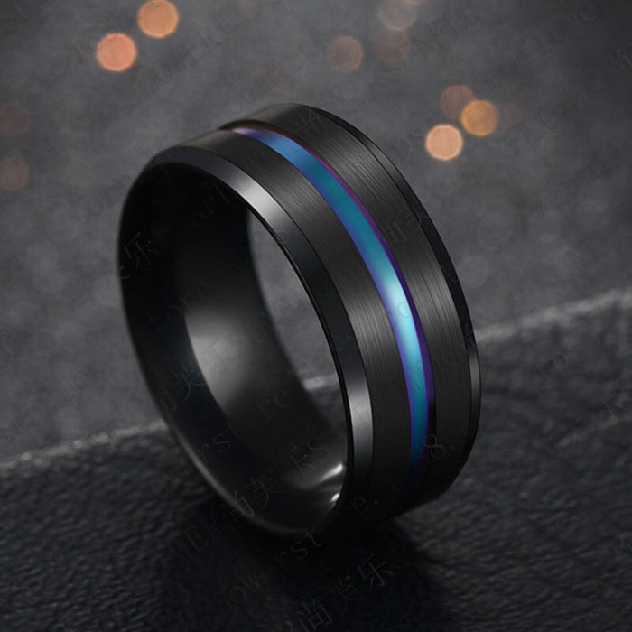 Wholesale blue stainless steel ring JDC-RS-RXSFL009 Rings 尚芙乐 Colored black ring 7 Wholesale Jewelry JoyasDeChina Joyas De China