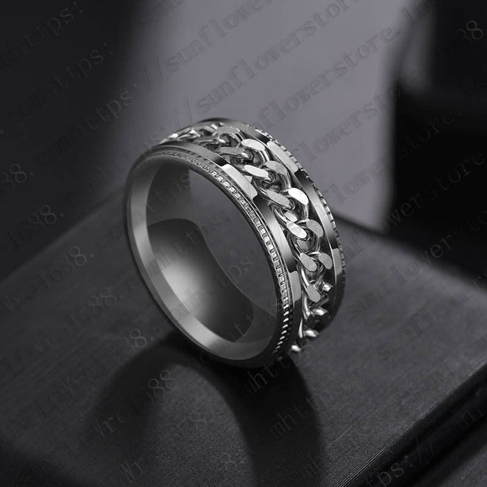 Wholesale blue stainless steel rotating ring JDC-RS-RXSFL010 Rings 尚芙乐 All steel pattern 7 Wholesale Jewelry JoyasDeChina Joyas De China