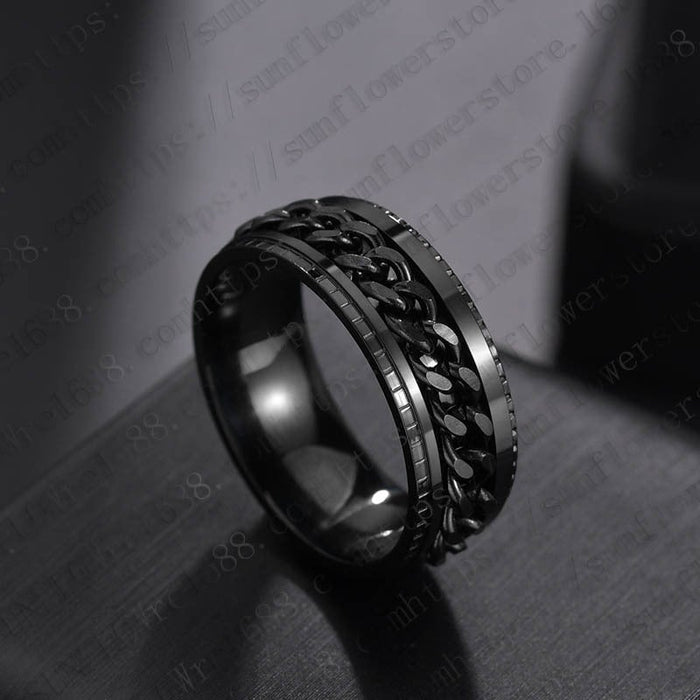 Wholesale blue stainless steel rotating ring JDC-RS-RXSFL010 Rings 尚芙乐 Pattern all black 7 Wholesale Jewelry JoyasDeChina Joyas De China