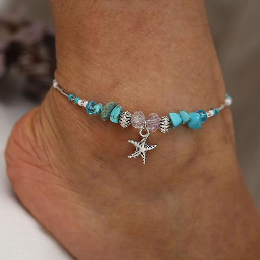 Bulk Jewelry Wholesale blue starfish pendant rice bead retro alloy anklet JDC-AS-F321 Wholesale factory from China YIWU China