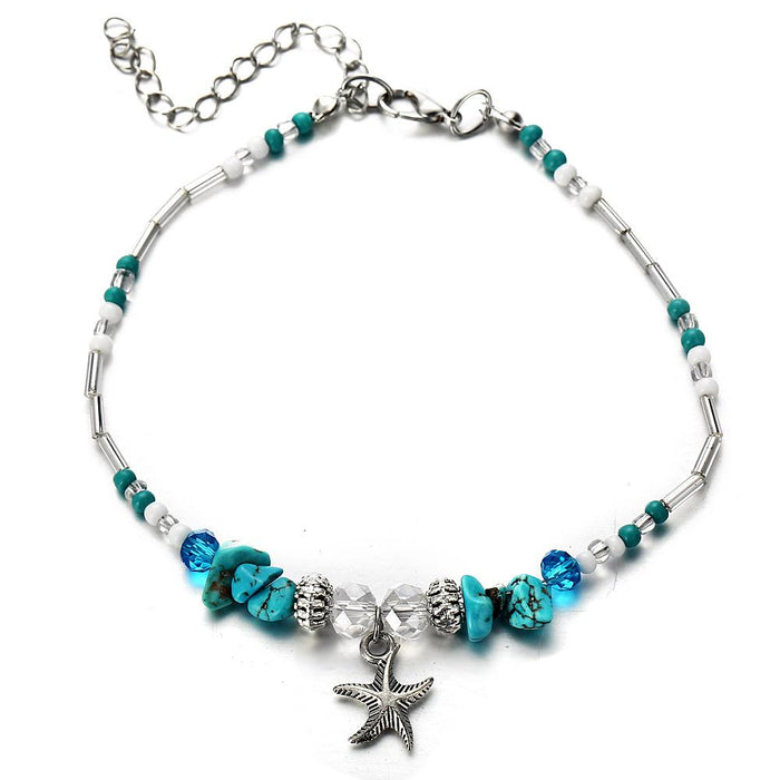 Bulk Jewelry Wholesale blue starfish pendant rice bead retro alloy anklet JDC-AS-F321 Wholesale factory from China YIWU China