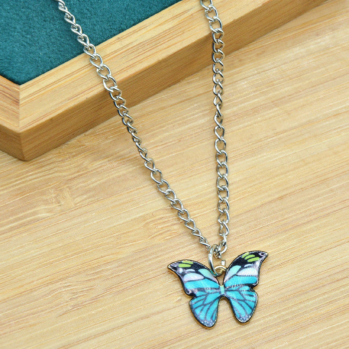 Wholesale Bohemian Alloy Butterfly Pendant Necklaces JDC-NE-XC216 Necklaces 夏晨 light blue Wholesale Jewelry JoyasDeChina Joyas De China