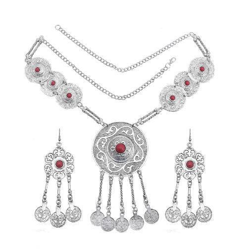 Wholesale Bohemian Alloy Gemstone Necklace and Earring Set JDC-NE-Yunl001 Necklaces 云罗 red Wholesale Jewelry JoyasDeChina Joyas De China